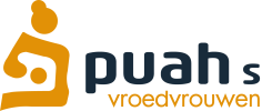Logo Puahs Vroedvrouwen met maisgee en staalblauw